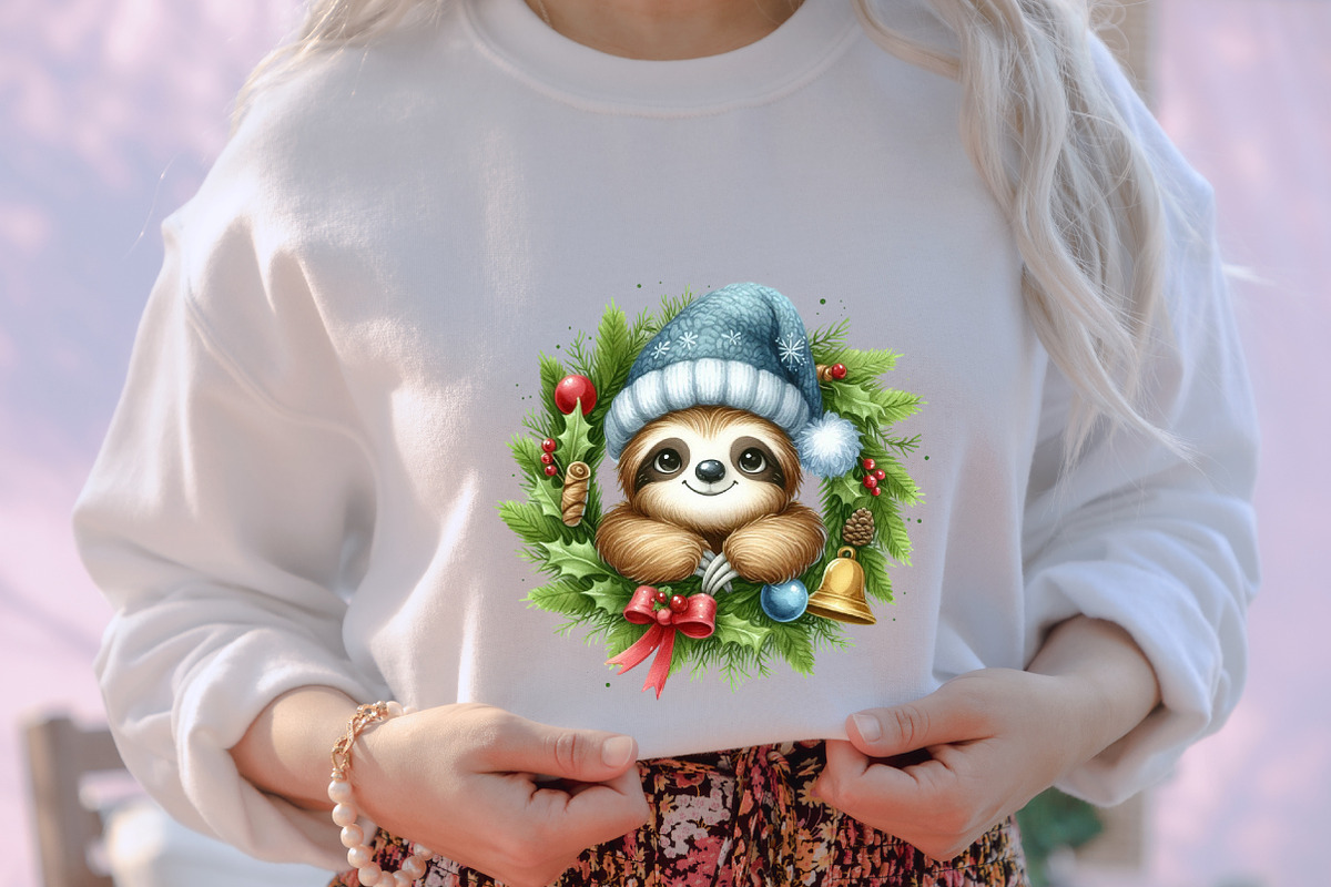 Cute Sloth Christmas Clipart PNG, an Illustration by designcity5 (Photo 5 of 5)