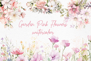 Pink Garden flowers Clipart Spring