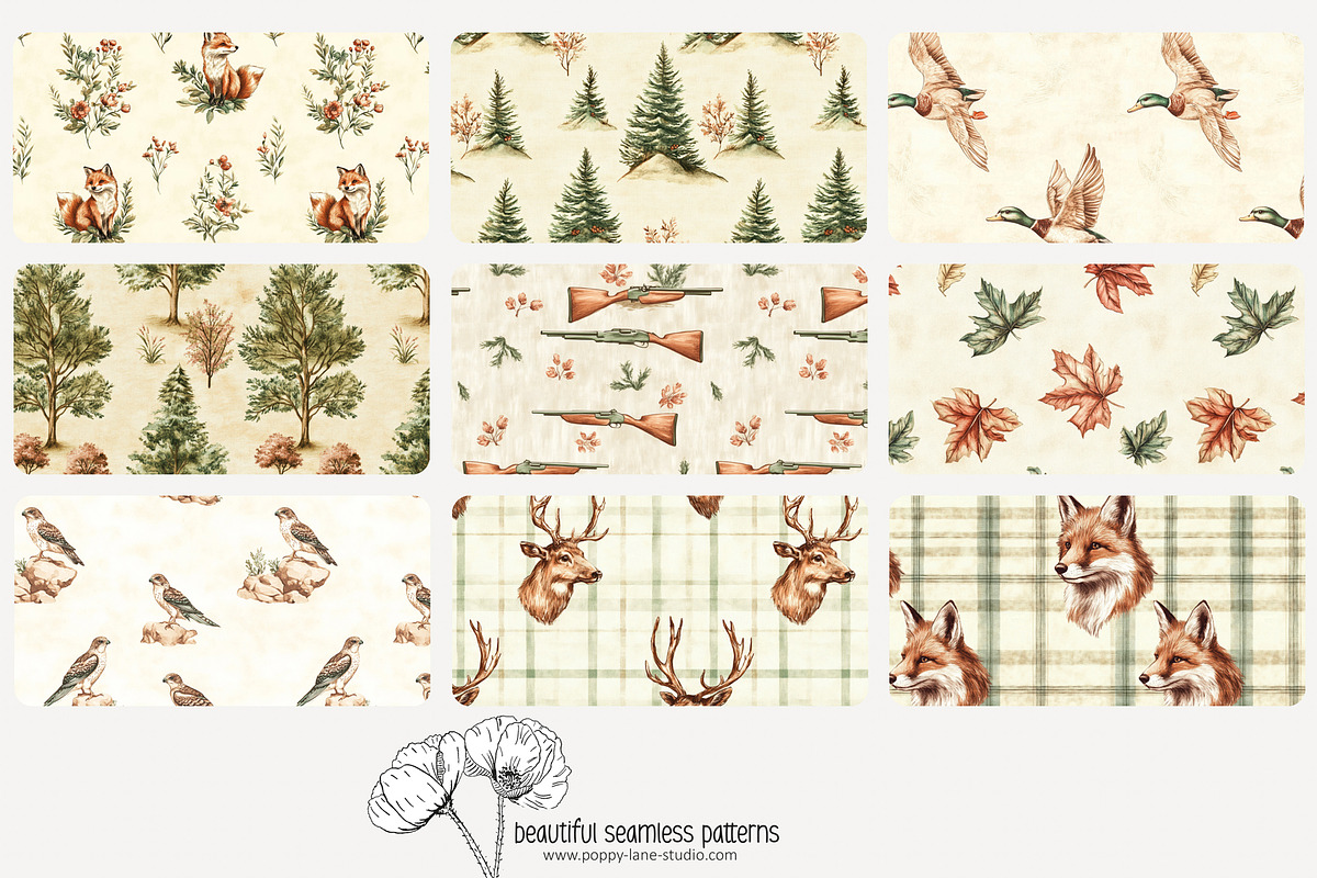 70 vintage hunting seamless pattern, a Pattern Graphic by Poppy Lane Studio (Photo 3 of 10)