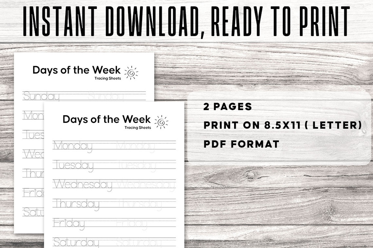 Days Of The Week Tracing Sheet, a Stationery Template by Graphicsnext (Photo 2 of 3)