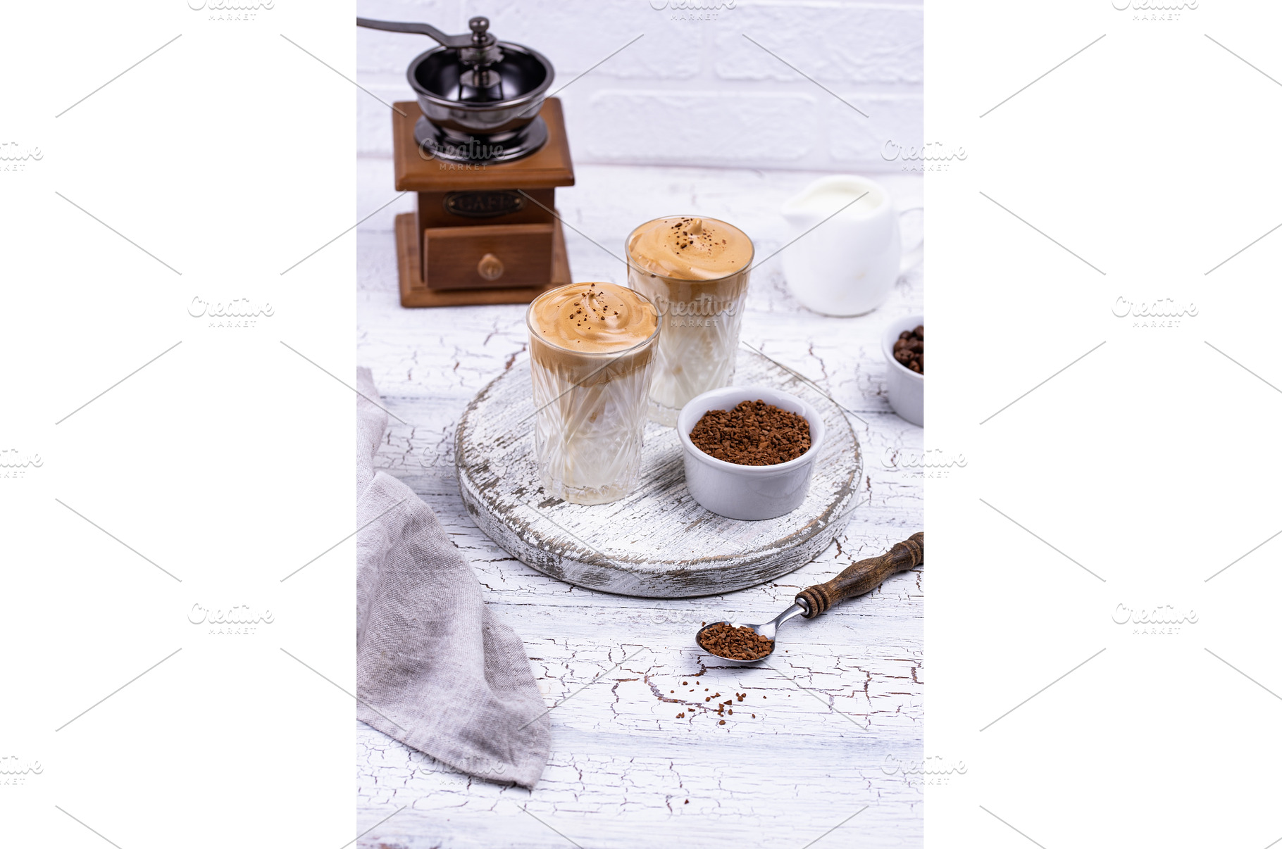 Dalgona whipped coffee with milk, a Food & Drink Photo by Yulia Furman
