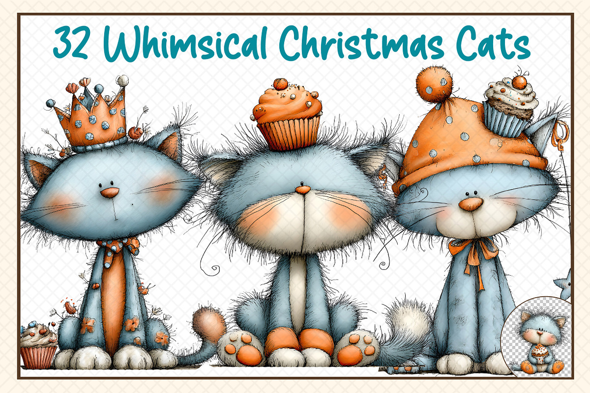 Whimsical Christmas Cats, an Illustration by cherrydesign (Photo 1 of 3)