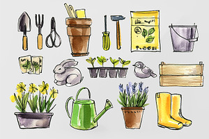 Garden Watercolor Sketches Icons