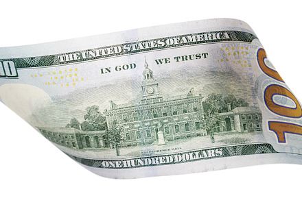 One Hundred Dollar Bill Falling or Floating on Empty Background., a Photo by Andy Dean Photography