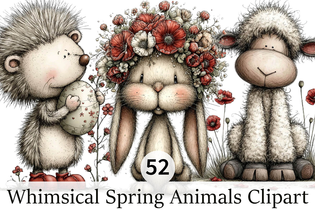 Whimsical Spring Animals Clipart, an Illustration by DreamPrint404 (Photo 1 of 4)