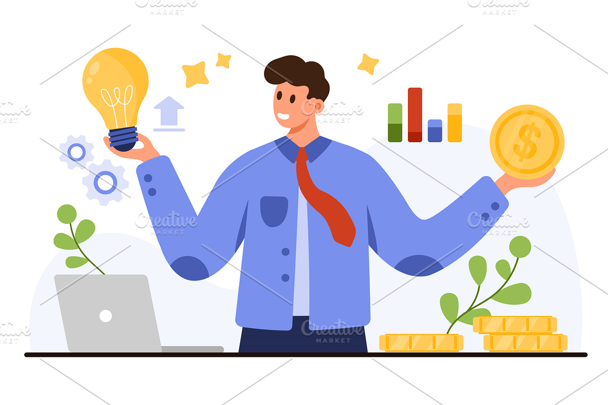Businessman Monetizing Creative Idea, a Finance Illustration by Flashvector