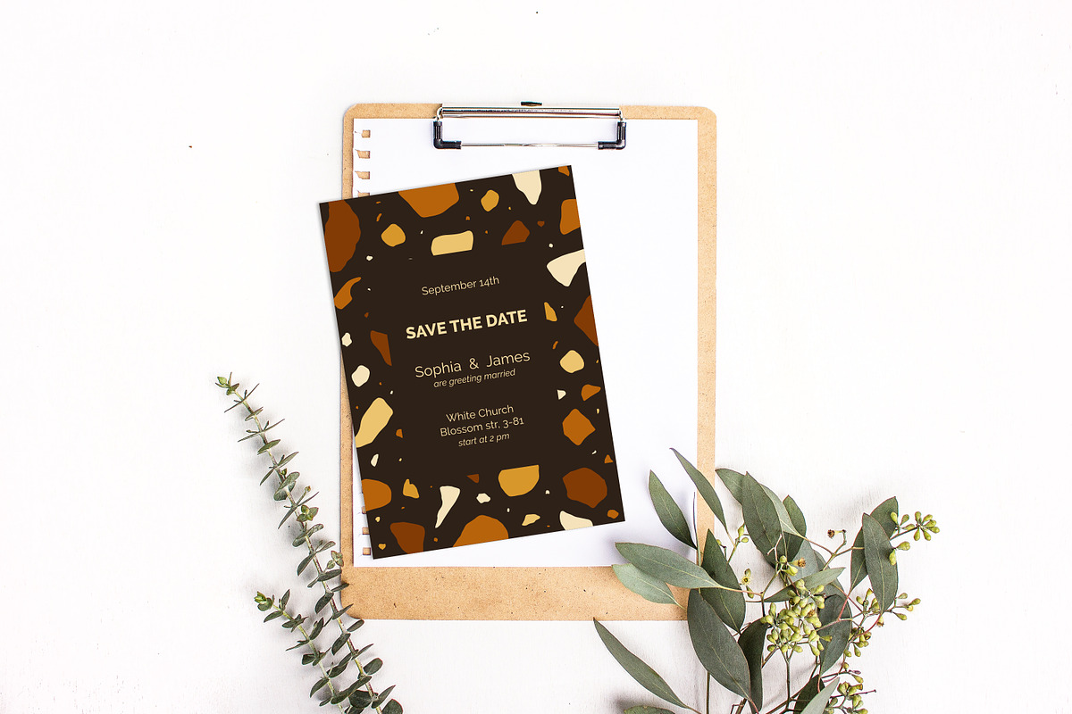 Terrazzo Wedding invitation cards, a Texture Illustration by Good Studio (Photo 2 of 3)
