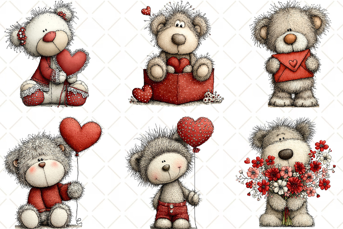 Whimsical Valentine Teddy Clipart, an Illustration by Black Bird Studio (Photo 5 of 6)