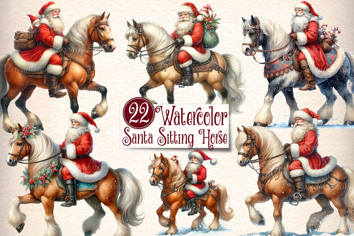 Western Santa sitting  horse Clipart, an Illustration by CreationArt (Photo 1 of 6)