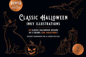 Classic Halloween Inky Illustrations