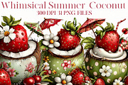 whimsical summer coconut clipart, an Illustration by Designworld (Thumbnail 1 of 8)