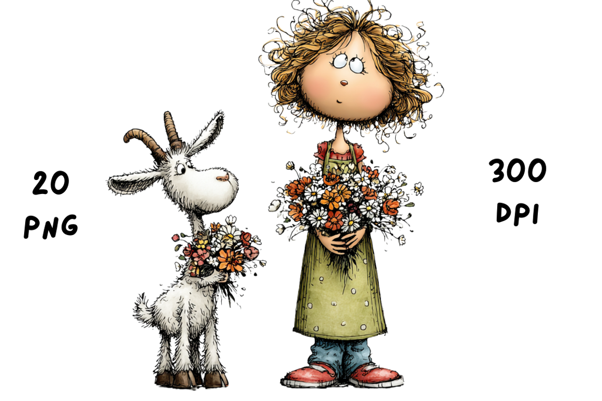 Whimsical Floral Girl & Kitten, an Animal Illustration by GiraffeCreative (Photo 4 of 20)