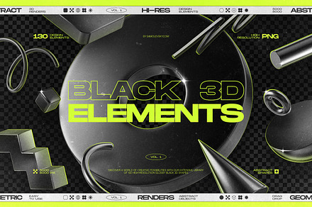 130 Black 3D Elements Pack Vol.1, an Object Graphic by Samolevsky