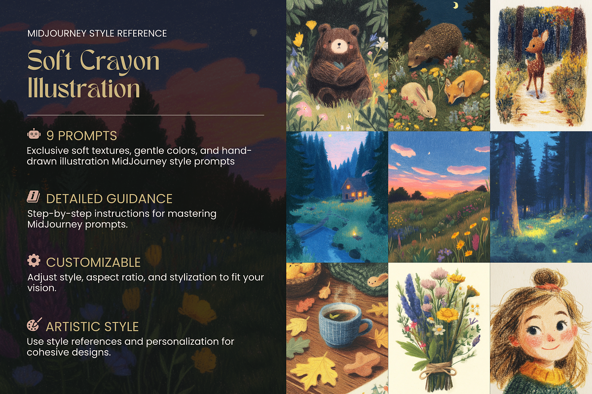 Crayon Illustration MidJourney Style, a Decorative Illustration by Artimind Studio (Photo 2 of 10)