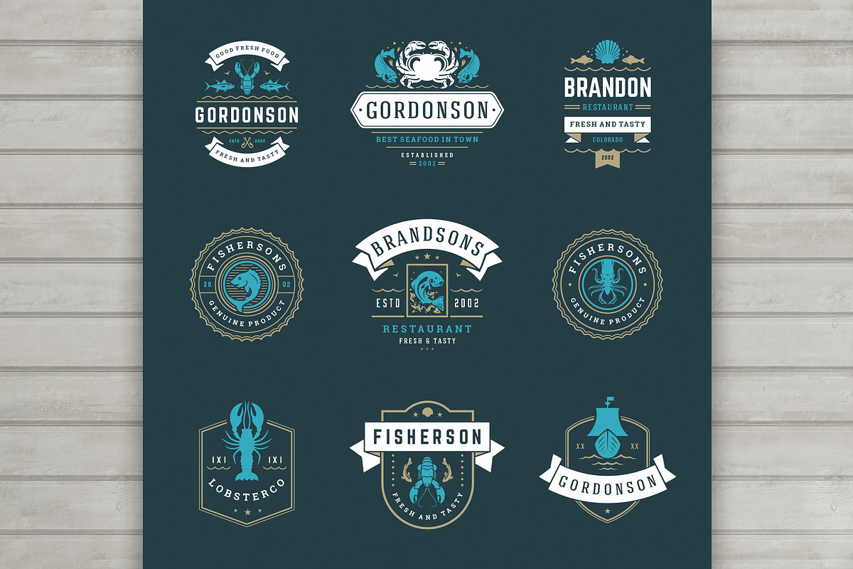 18 Seafood Logos & Badges, a Branding & Logo Template by Vasya Kobelev (Photo 6 of 9)