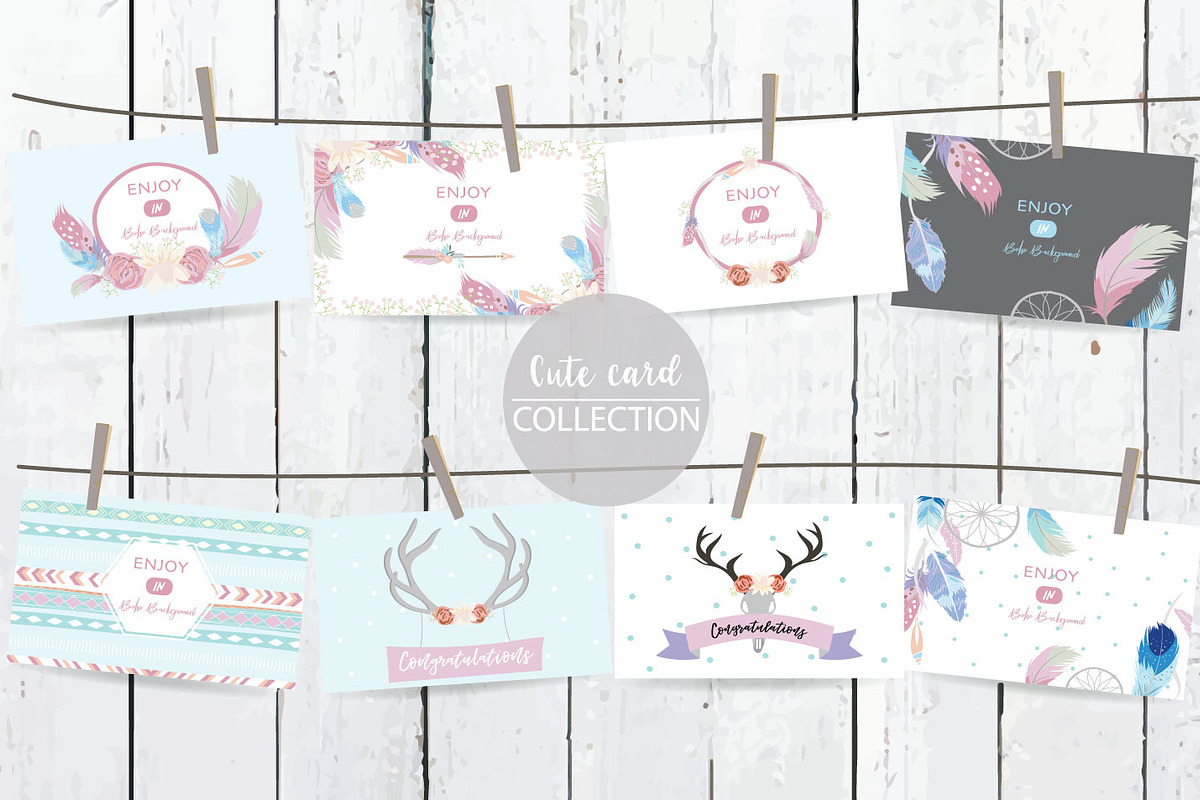 8 cute lovely design boho cards7#, a Card Template by Piixypeach (Photo 1 of 2)