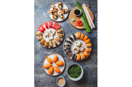 Sushi and rolls sets. Japonese food, a Food & Drink Photo by LARISA BLINOVA