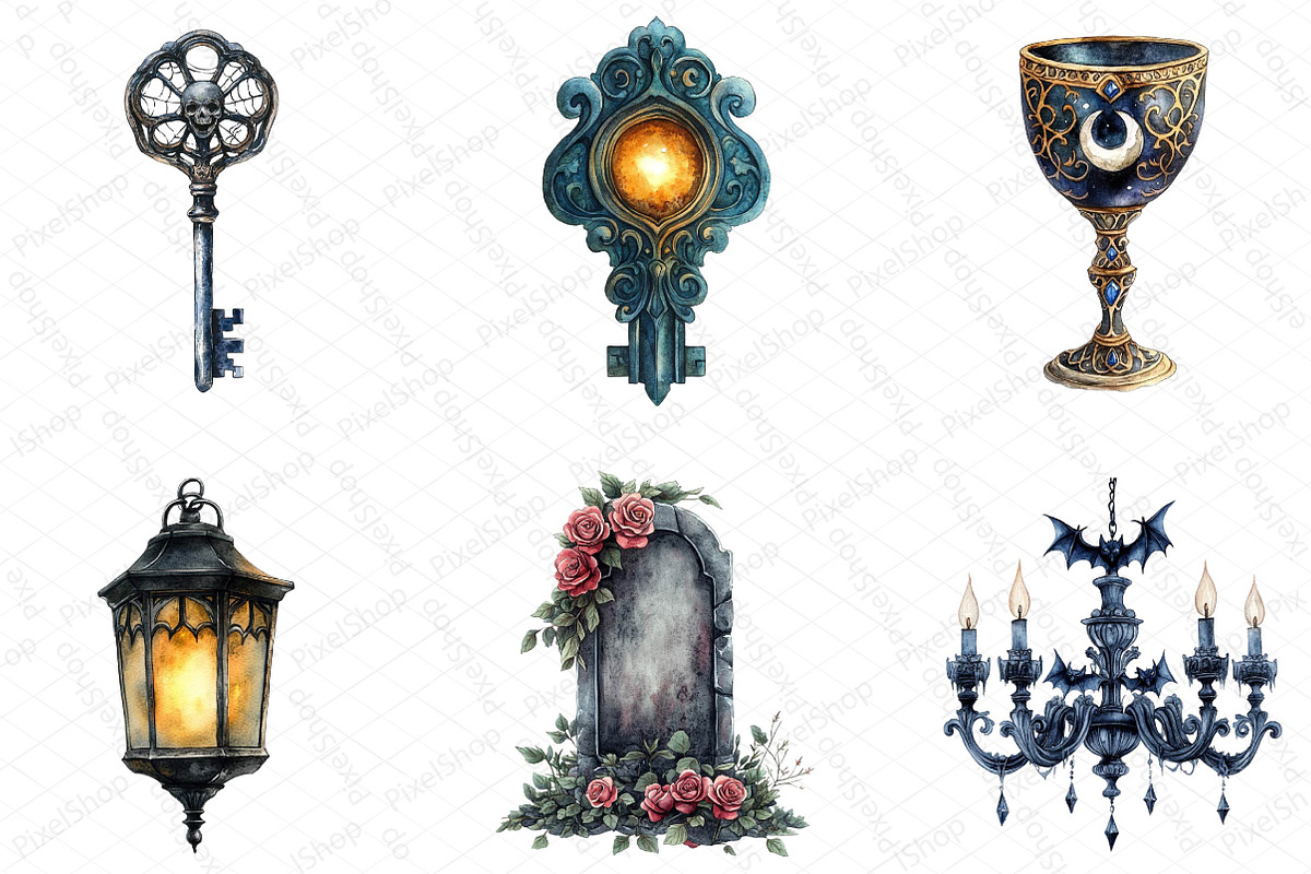 Watercolor Whimsigoth Halloween Clip, an Illustration by DreamPrint404 (Photo 2 of 6)