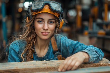 Skilled female worker wearing safety, a Photo by Tanuart