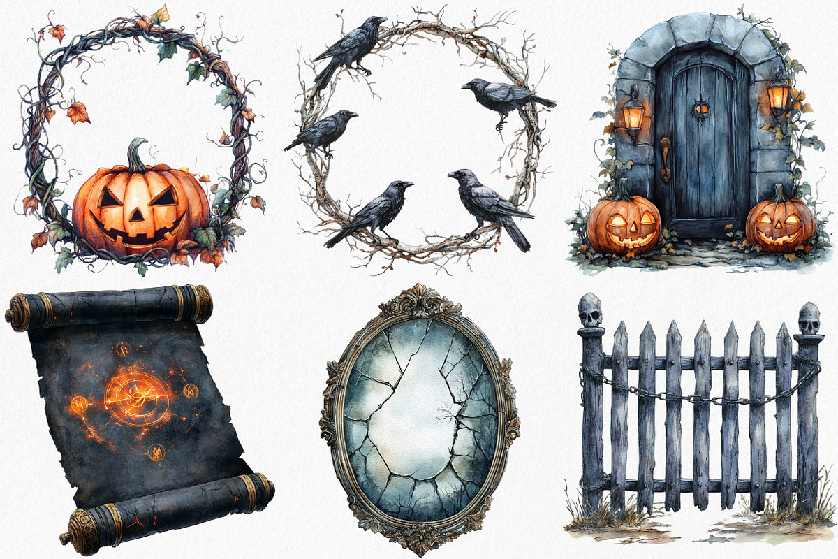 Watercolor Spooky Halloween Frames, an Illustration by Canvas Craft (Photo 3 of 8)