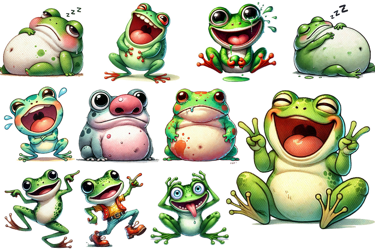 Cute Frog Clipart Bundle Funny Frog, an Illustration by Sublimation Artist (Photo 5 of 6)