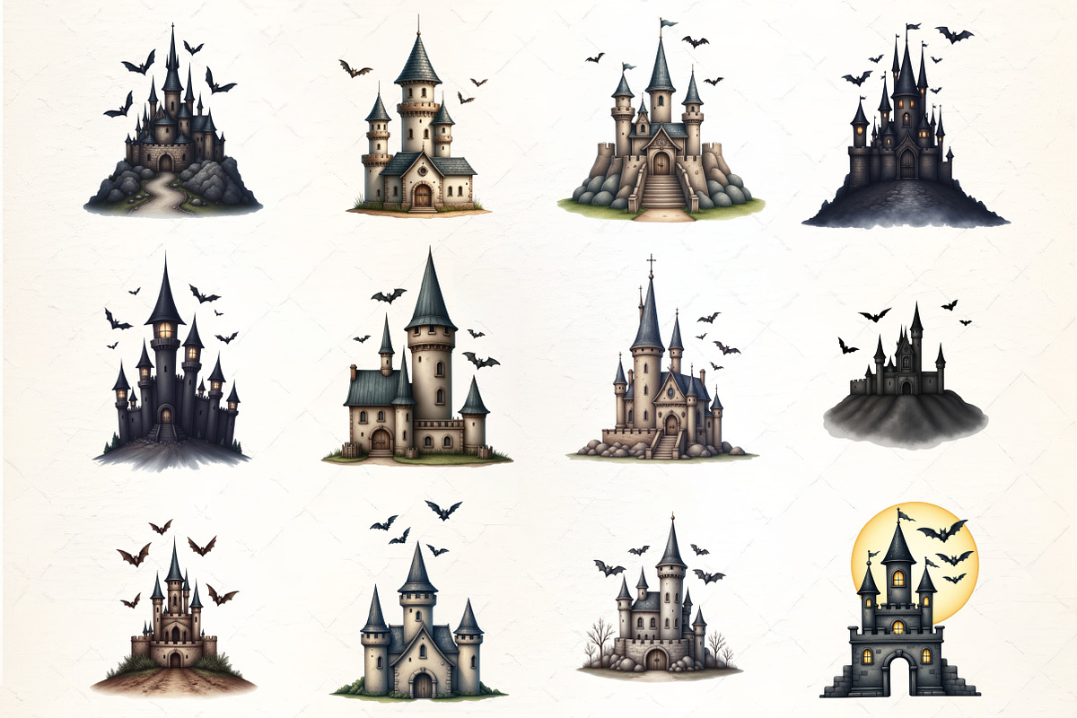 Flying Bats over Castle Clipart, an Illustration by CrexoraLab (Photo 2 of 5)