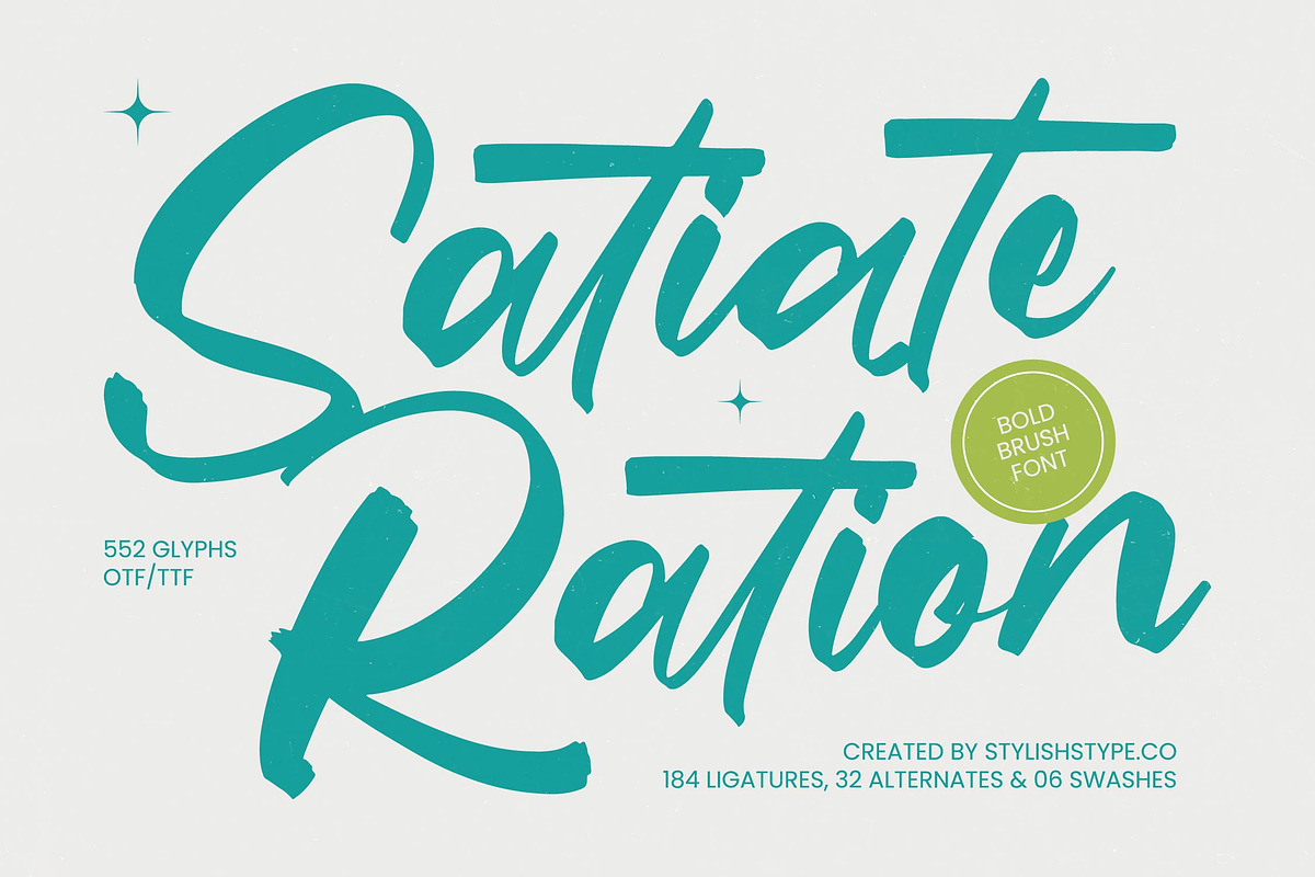 Satiate Ration Bold Brush Font, a Script Font by stylishtype.co (Photo 1 of 20)