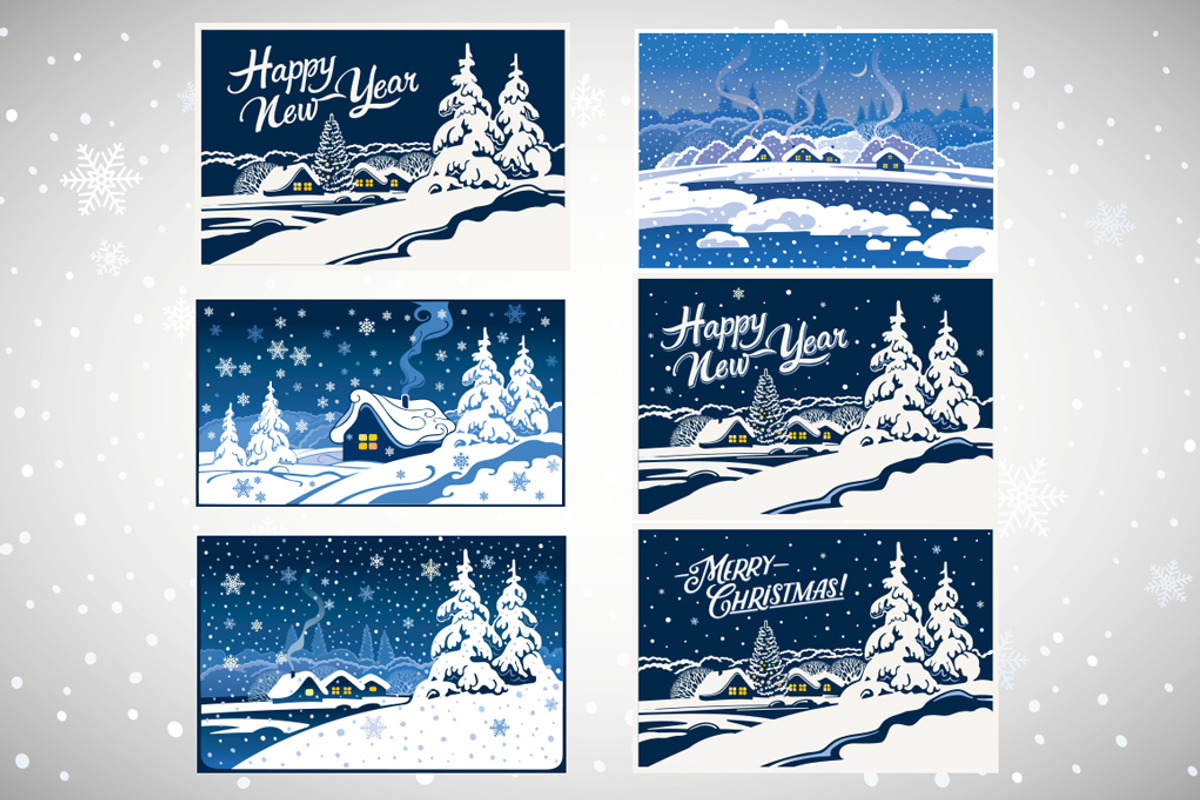 Winter landscape, vector set., a Decorative Illustration by Countryside life (Photo 7 of 7)
