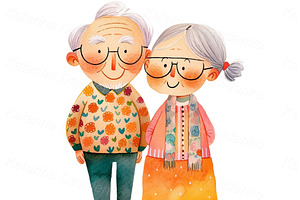 Cartoon Grandparents, Elderly Couple