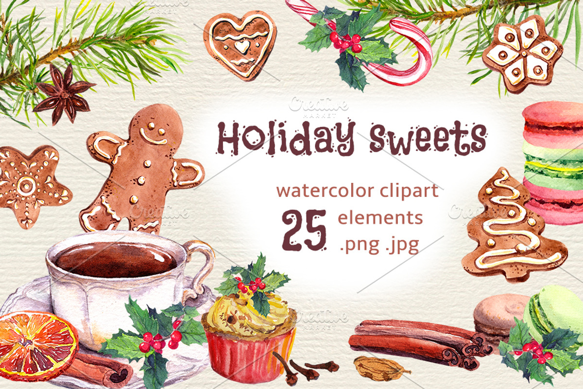 Christmas sweets watercolor set, a Decorative Illustration by Where summer is (Photo 1 of 7)
