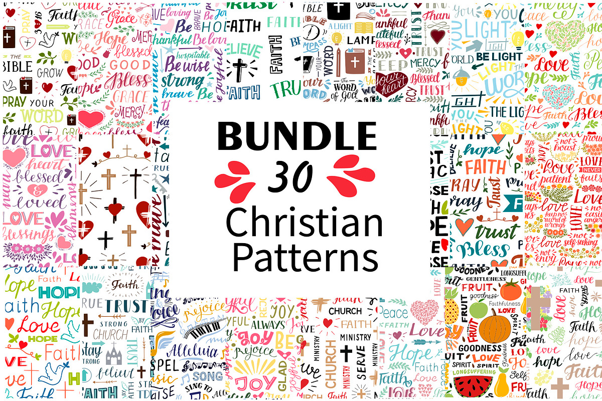 BUNDLE 30 CHRISTIAN PATTERNS, a Pattern Graphic by Ola-la-la (Photo 1 of 12)