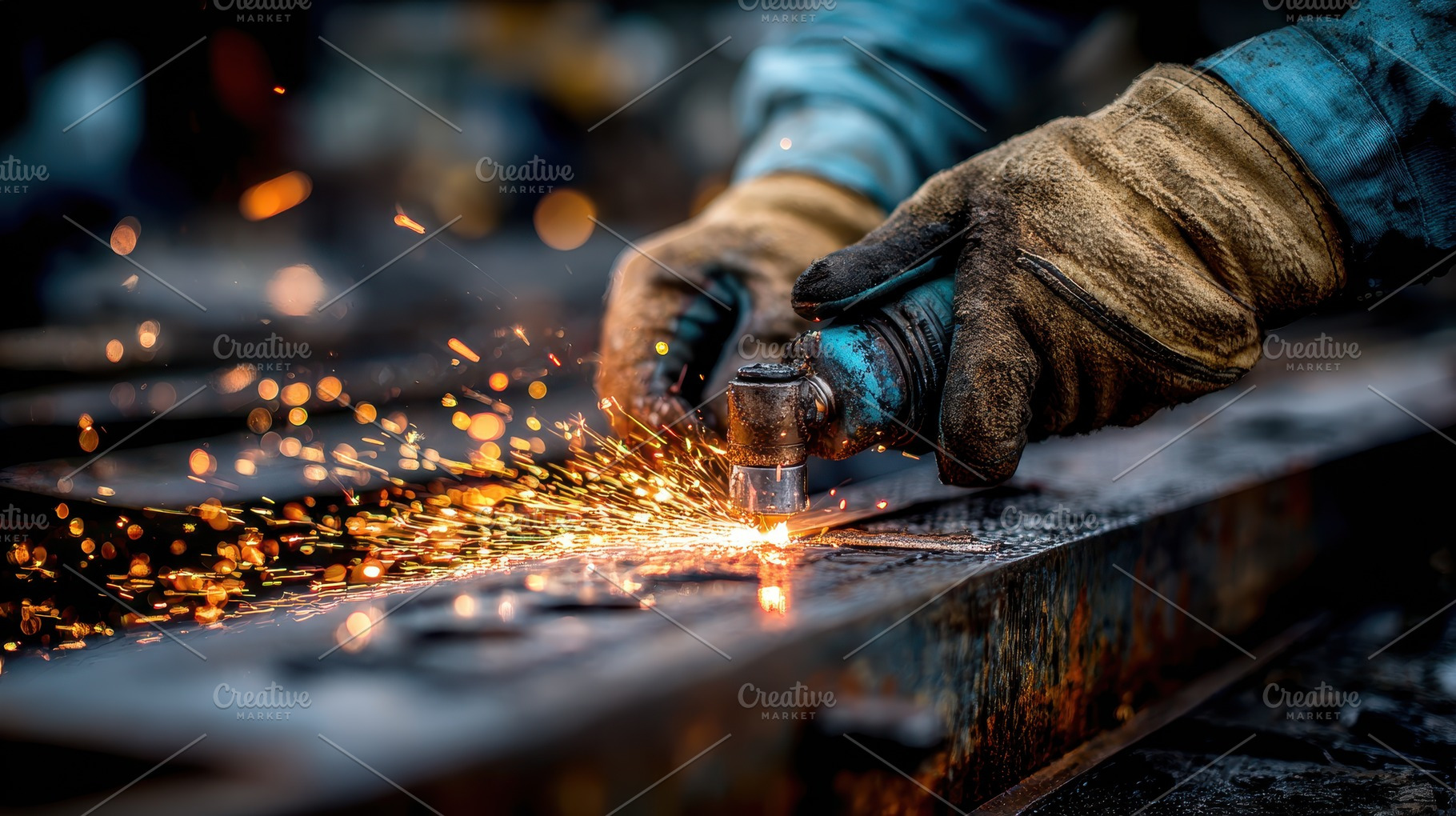 Metalworker grinding sparks flying i, a Photo by Pixeness Studio