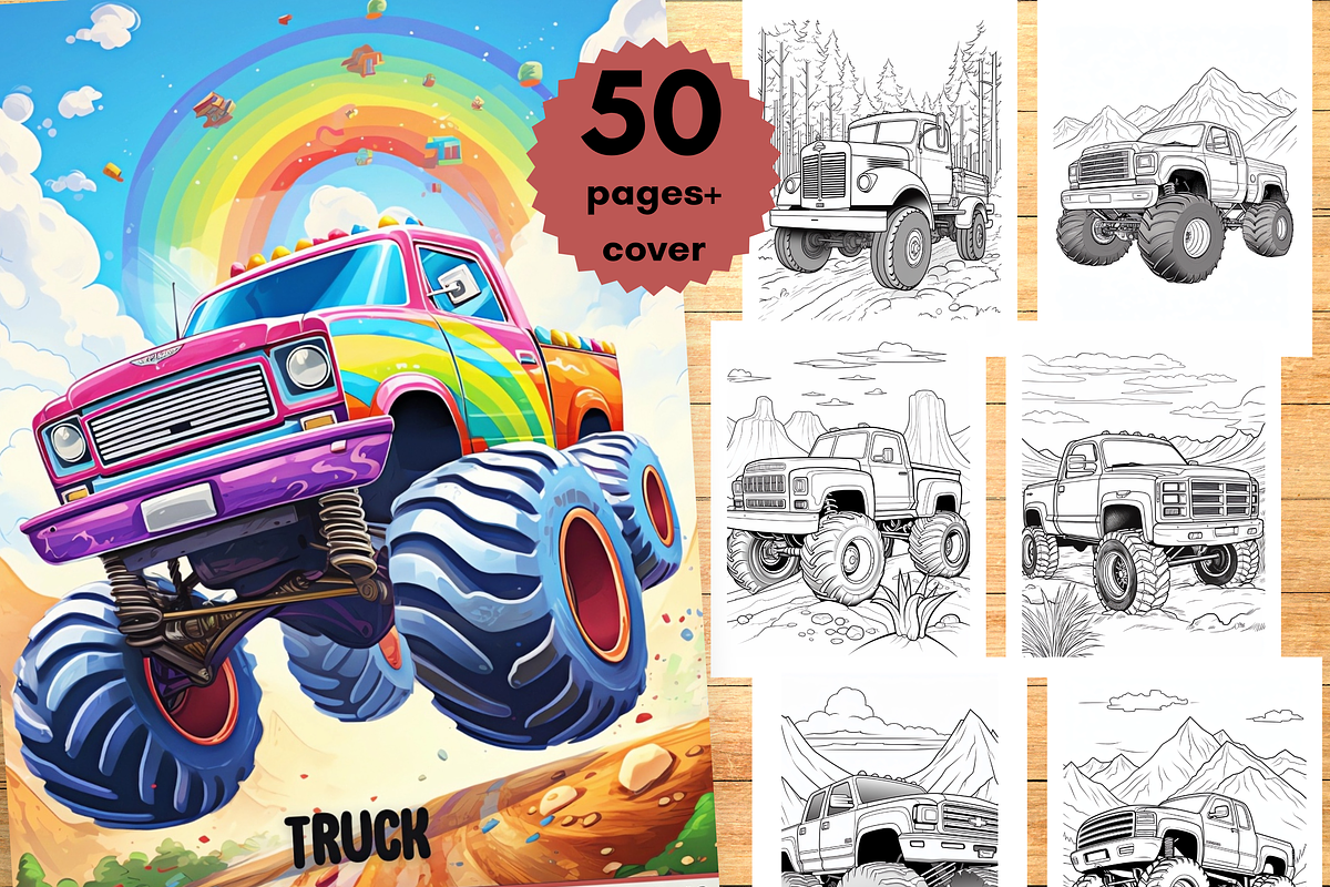 Truck Coloring Book for Kids 8-12, a Transportation Illustration by LA Design (Photo 1 of 9)