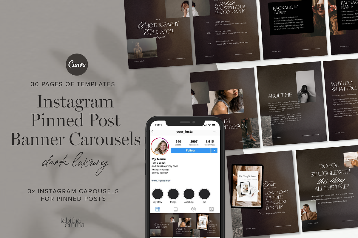 Instagram Pinned Post Carousels DARK, a Social Media Template by Tabitha Emma (Photo 1 of 9)