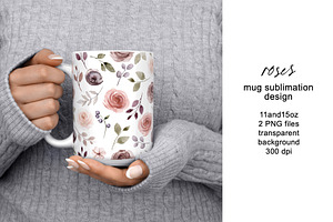 Mug sublimation design flowers roses