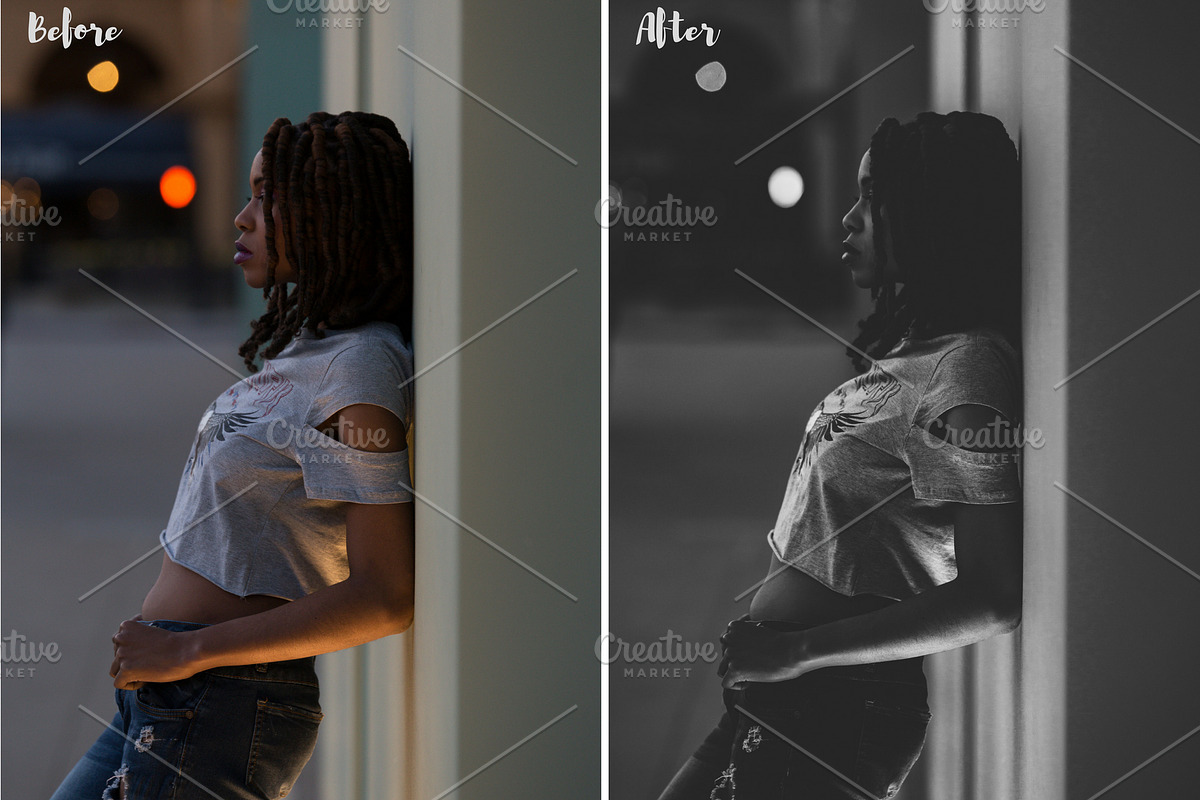 10 Lightroom Presets Pack Moody B&W preview 2