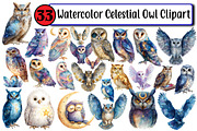 Watercolor Celestial Owl Clipart, an Illustration by Design Market (Thumbnail 1 of 3)