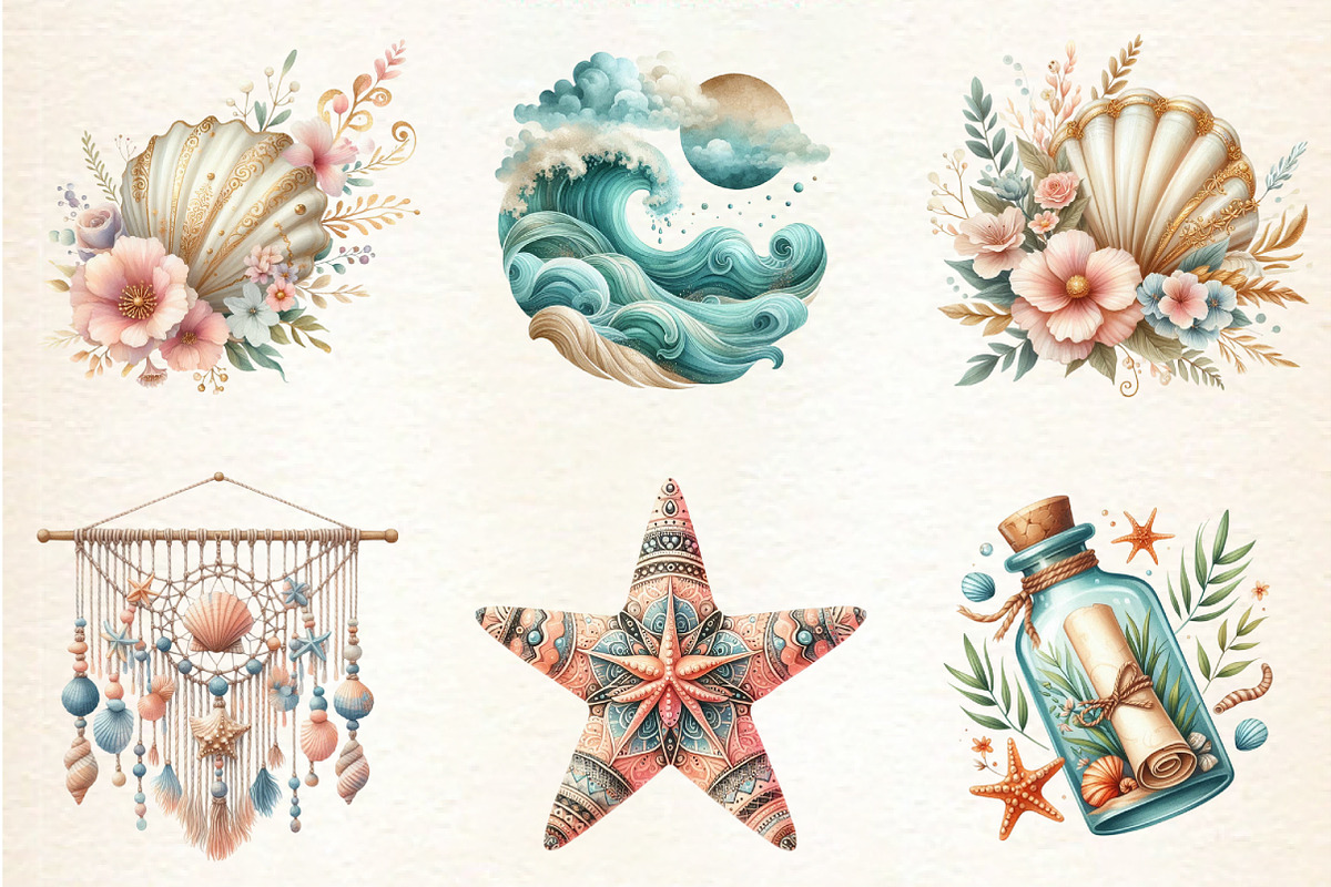 OCEAN Boho, Summer Clipart, an Illustration by DreamArtGraphic (Photo 2 of 4)
