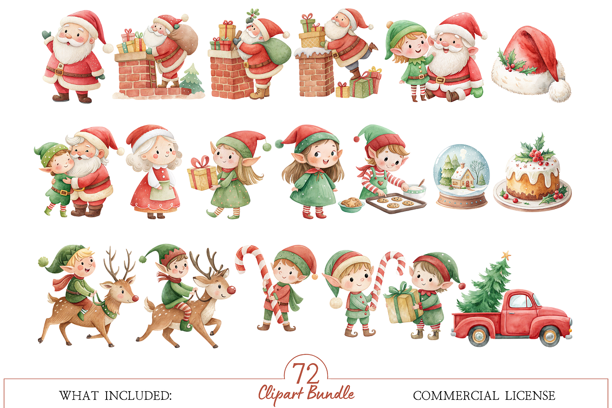 Christmas Elf Watercolor Clipart Set, a Decorative Illustration by MockupWizard (Photo 2 of 6)