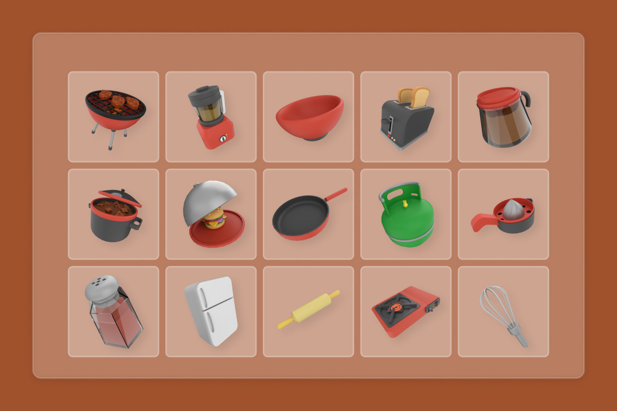 Modern Kitchen 3D Interior Icons, a Work Illustration by twinstd (Photo 6 of 6)