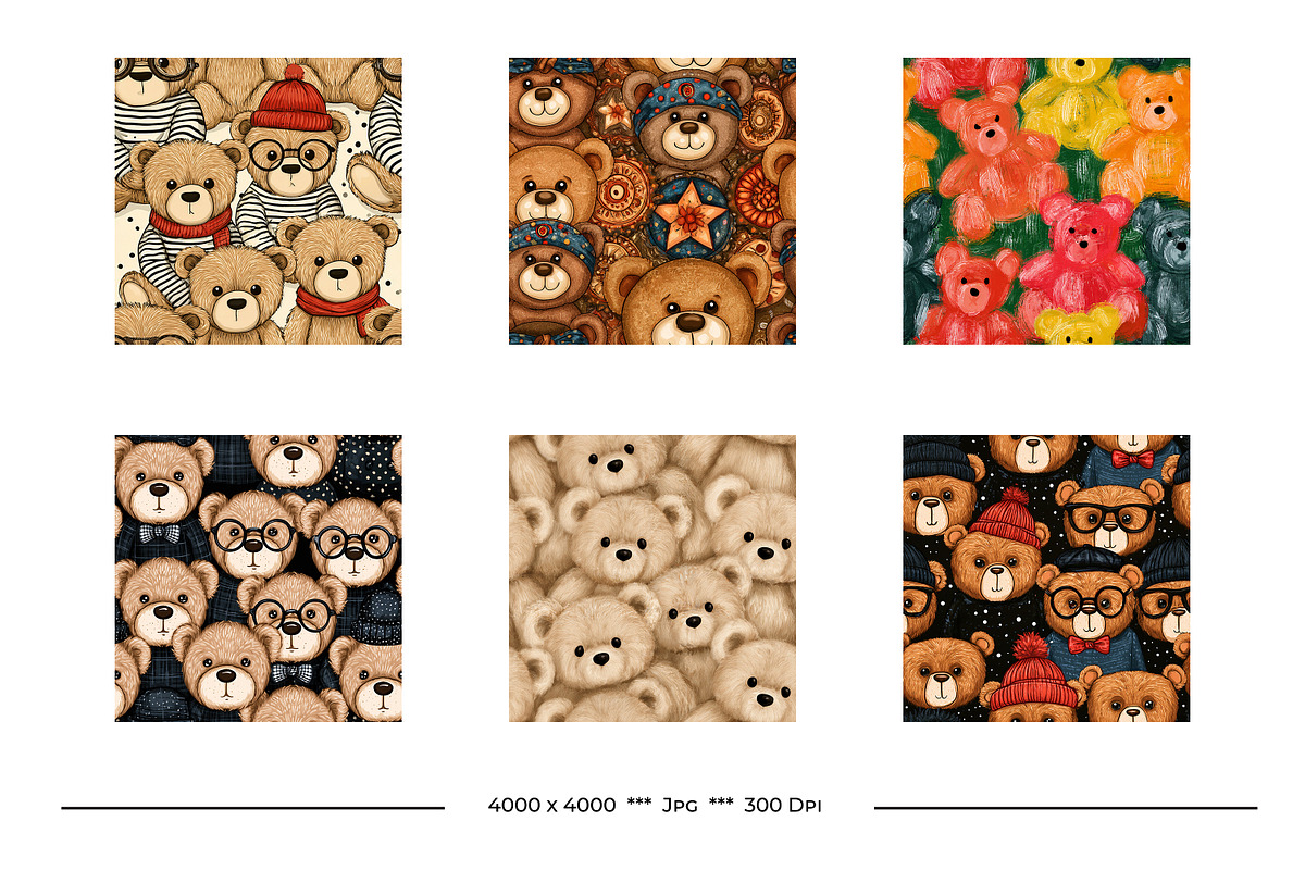 Teddy Bears in Retro Art Styles, a Pattern Graphic by karenfoleyphoto (Photo 7 of 13)
