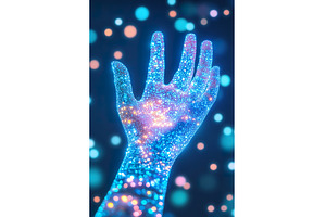 Glowing blue human hand silhouette, a Technology Photo by Lermont51