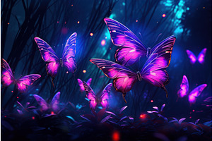 Surreal Neon Glowing Butterflies