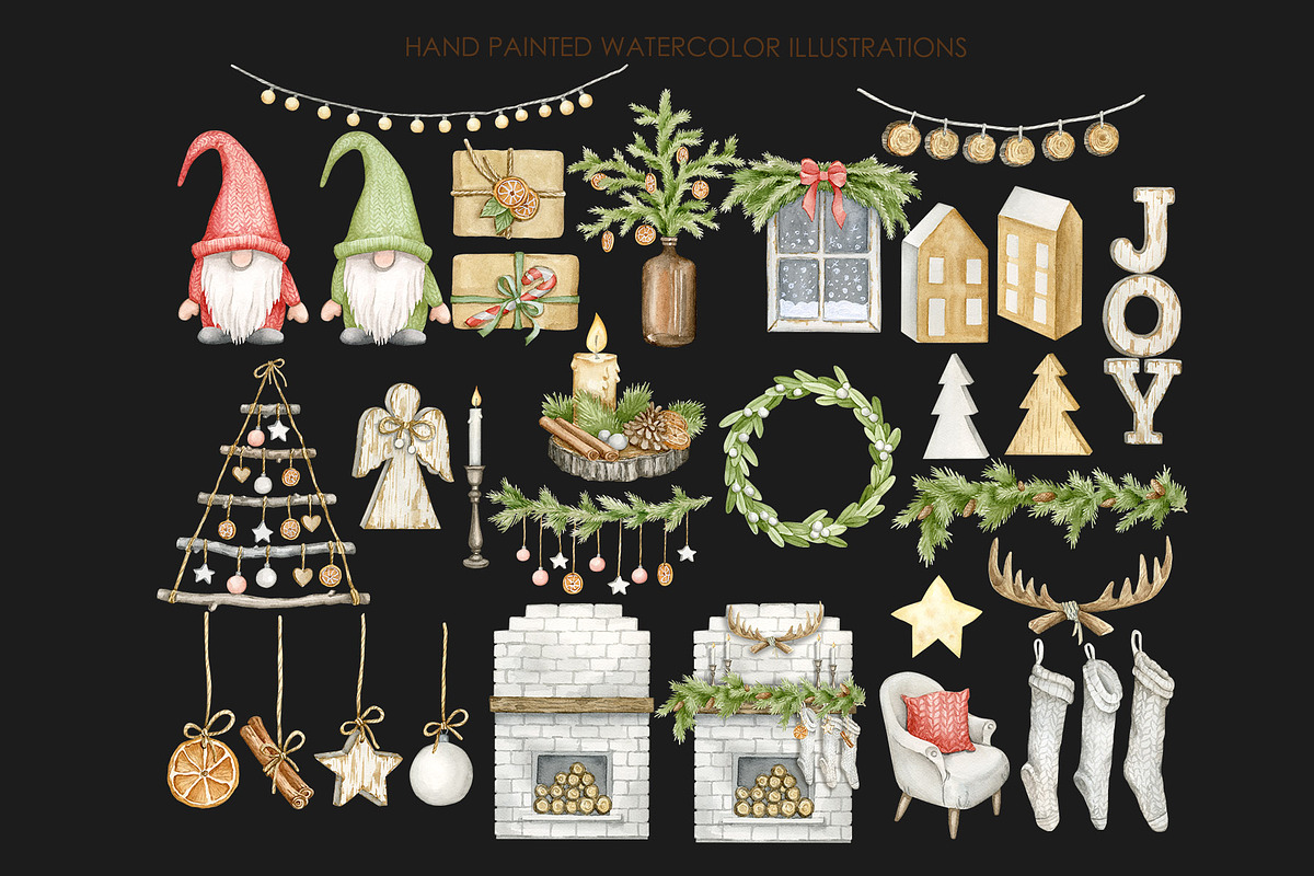Watercolor rustic Christmas clipart, a Decorative Illustration by AquarelleSpace (Photo 3 of 4)