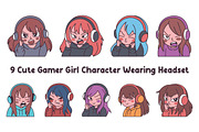 9 Cute Gamer Girl Wearing Headset, a Person Illustration by jongcreative (Thumbnail 1 of 6)