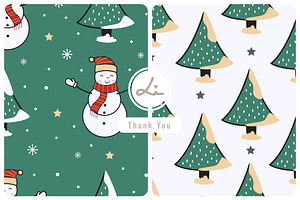 Christmas Snowman and Trees Pattern