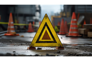 safety yellow triangle ai generated, an Industrial Photo by pikepicture