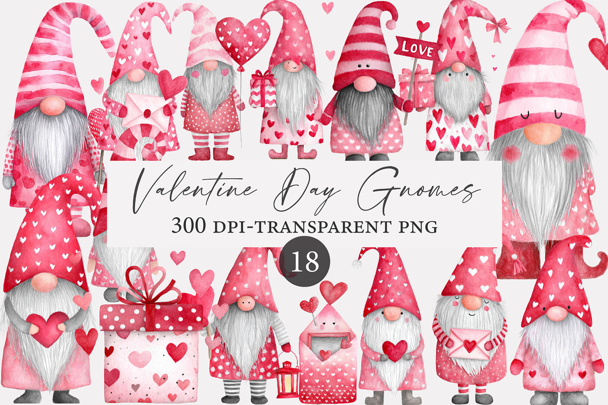 Watercolor Valentine Day Gnomes, an Illustration by Designworld (Photo 1 of 4)