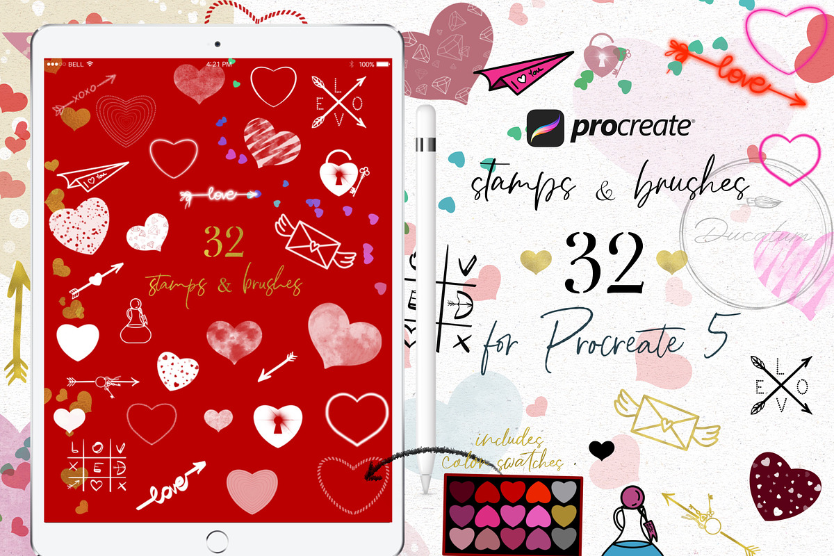 Valentine's Procreate Stamp Brushes, a Shape Add-On by Ducatum (Photo 1 of 9)