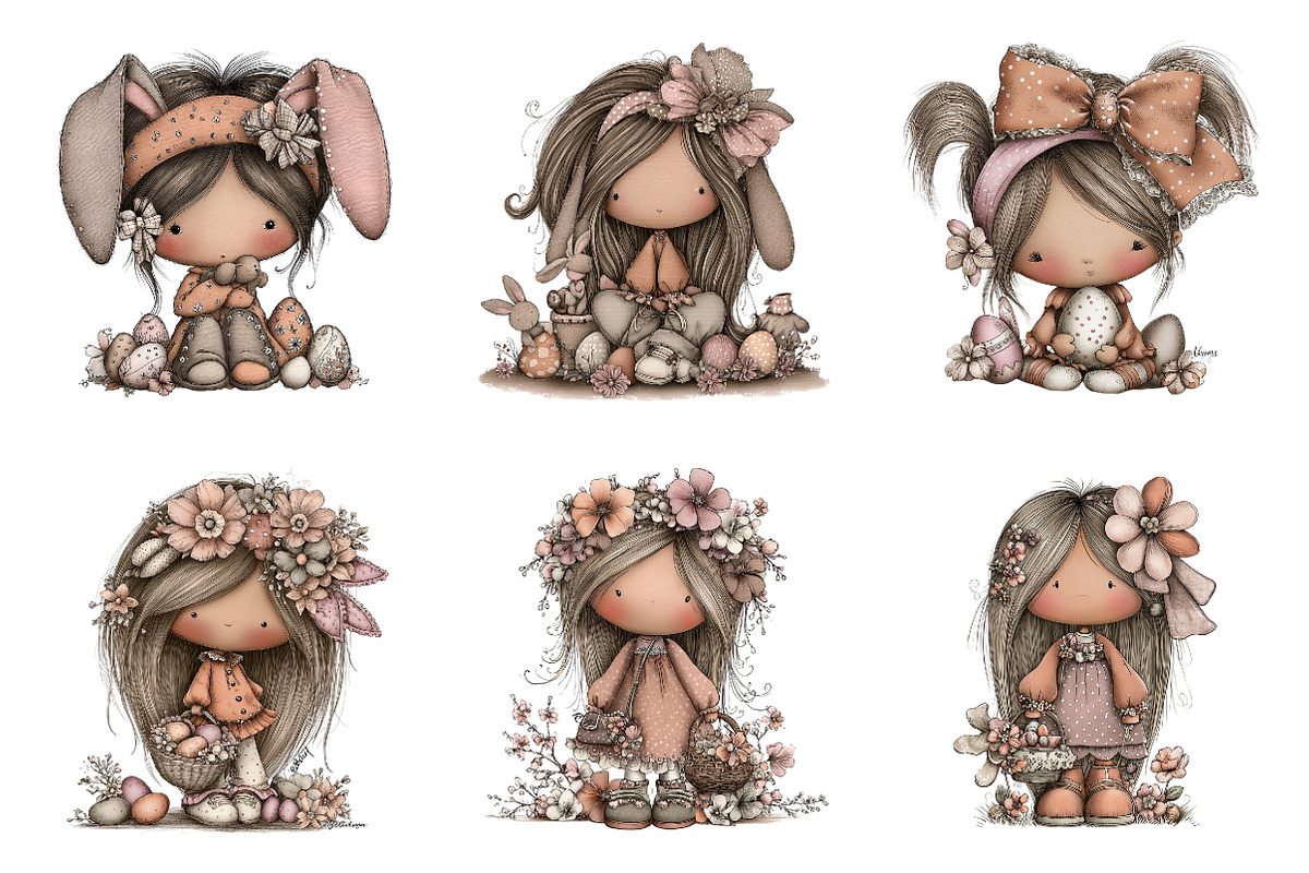 Whimsical easter girl clipart, an Illustration by SinaCreation (Photo 3 of 9)